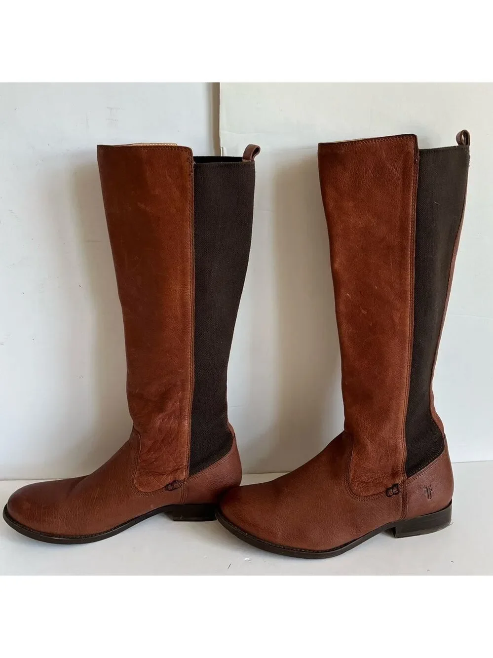 Frye Molly Gore Brown Tall Elastic Panel Riding Boots size 8.5B